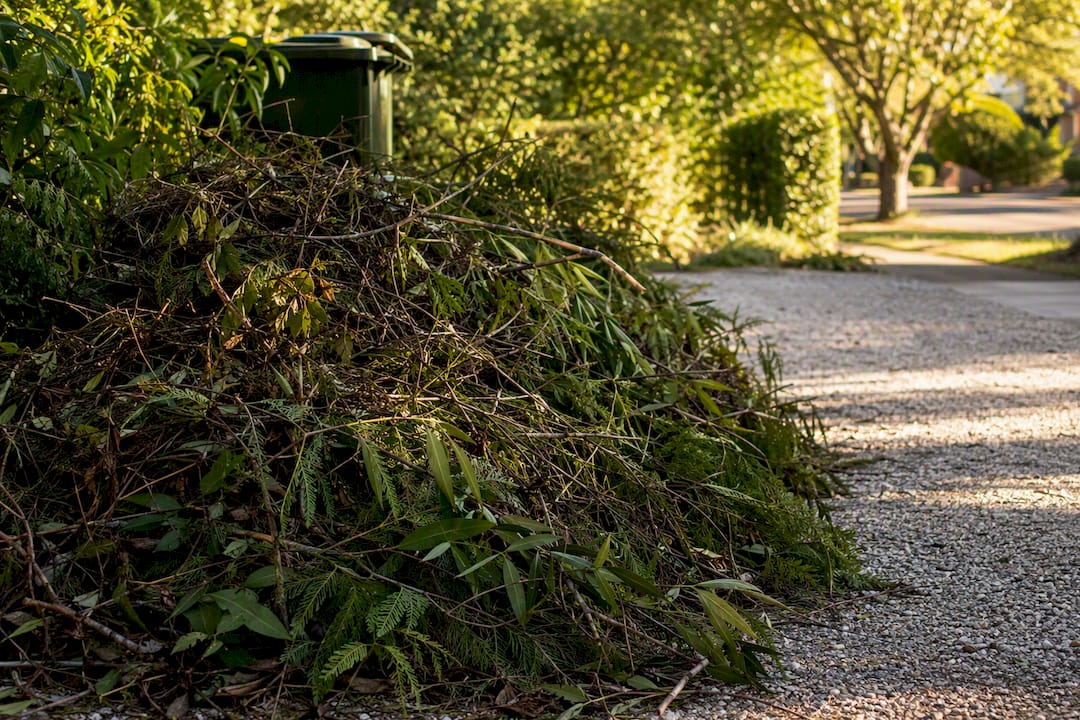 Stacked garden green waste pile
