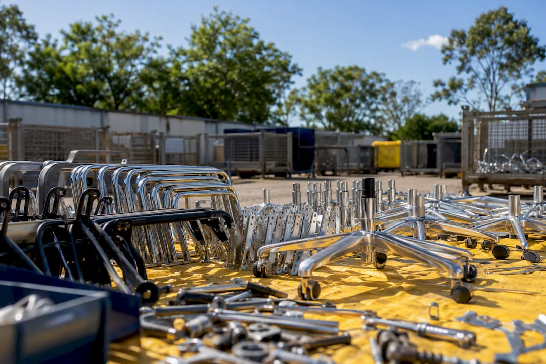 Metal chair parts ready for recycling