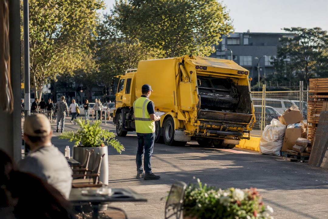 Rubbish removal truck ready on office make good site