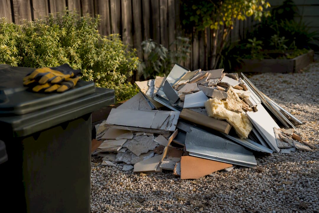 Construction debris pile ready for rubbish collection