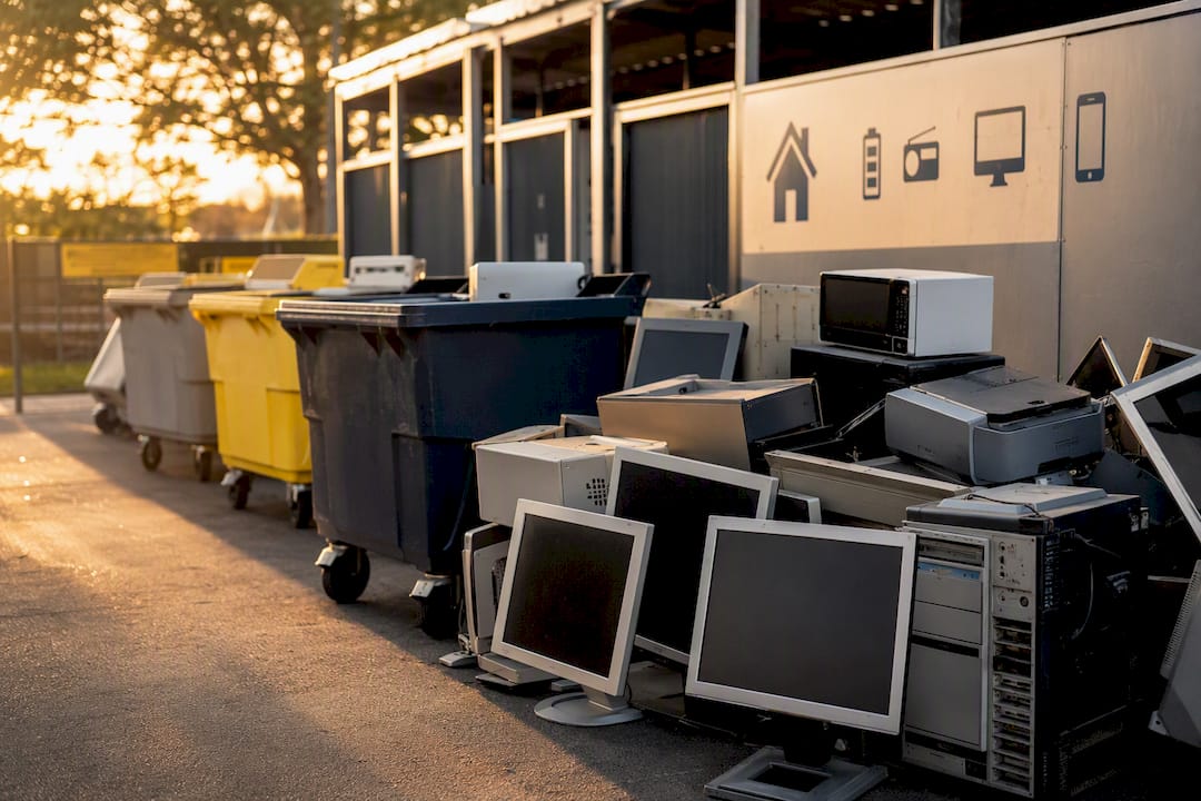 Electronic waste drop-off area with old monitors