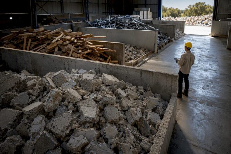 Separated demolition materials ready for recycling