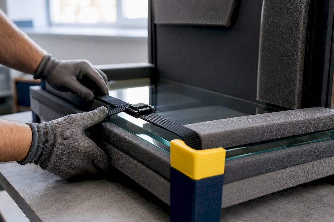 Glass furniture panel secured safely