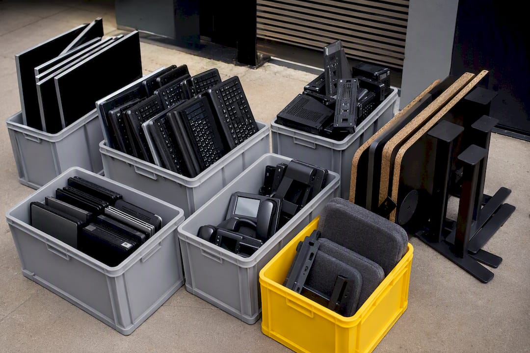 Separated office junk and electronic waste
