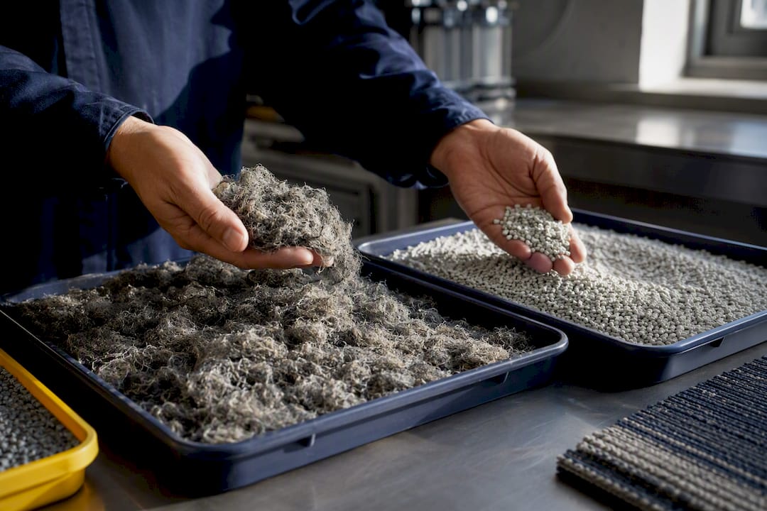 Regenerated yarn and backing pellets