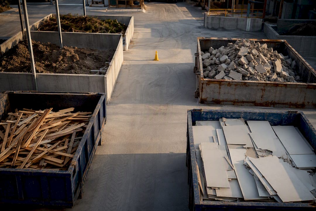 Organised construction bins and stockpile zones