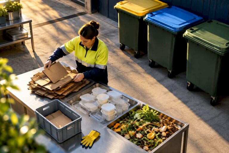 Worker sorting business waste during audit