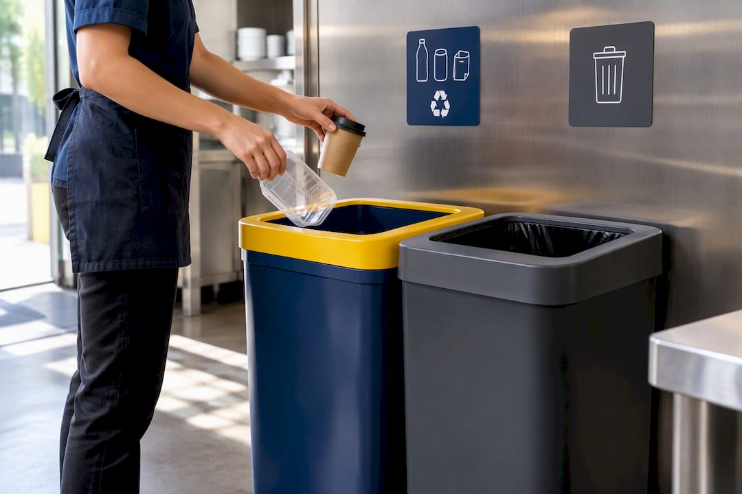 Paired commercial bins preventing contamination