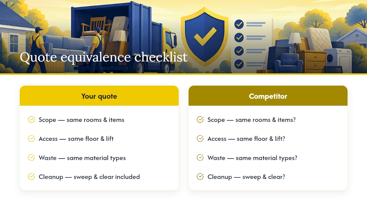 Matched junk removal quote comparison fields
