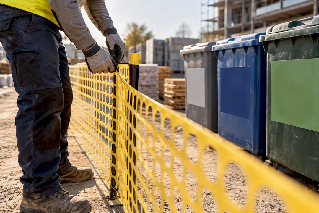 Worker marking construction waste exclusion zone