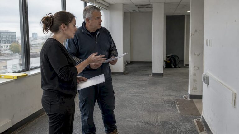 Tenant and manager inspecting commercial tenancy