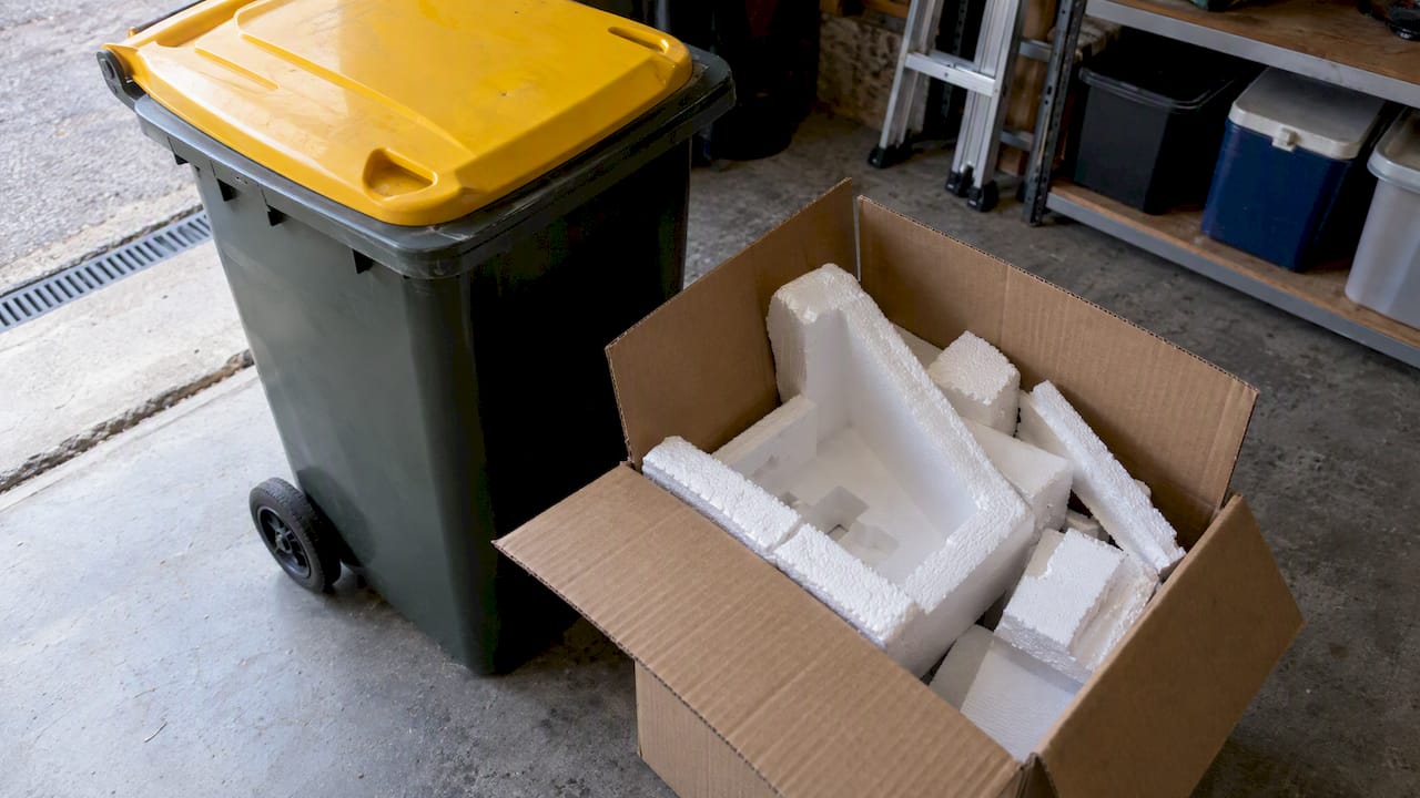 Clean EPS foam stored beside household bin