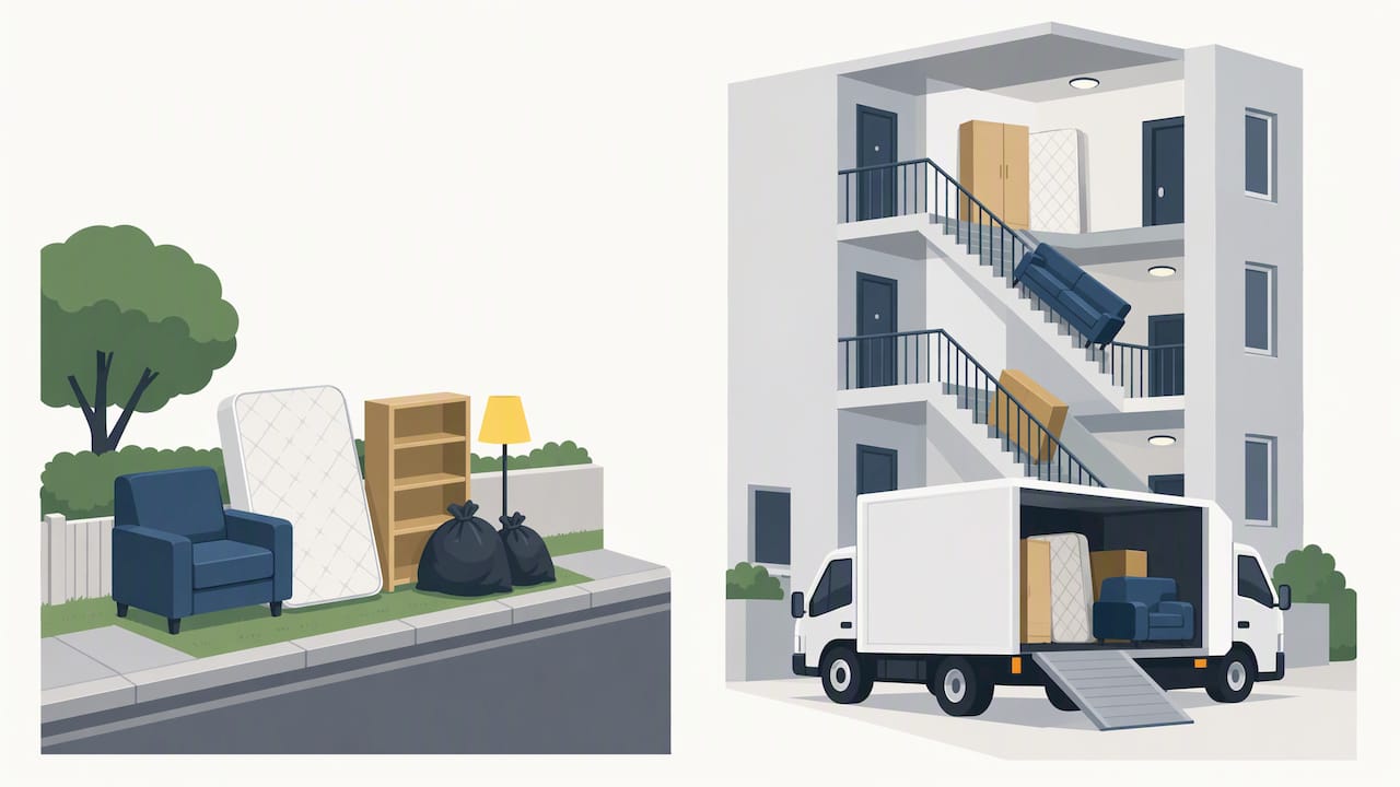 Council kerbside collection beside private stair removal