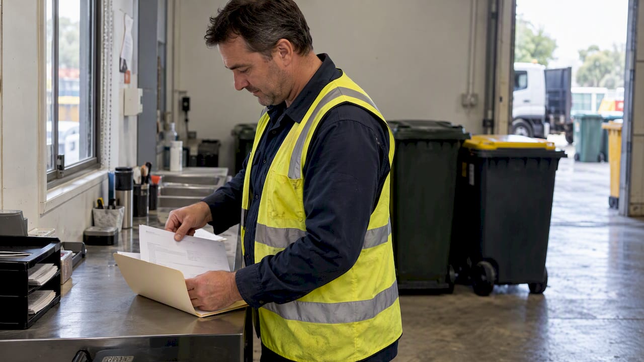 Property manager filing rubbish disposal records