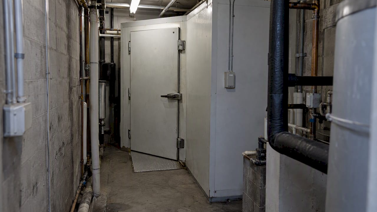 Walk-in cooler in a constrained basement plant room