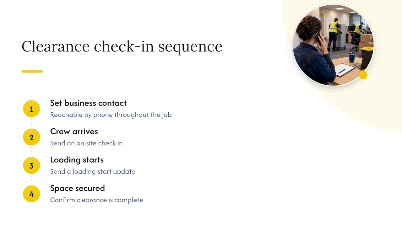 Three check-ins during an after-hours clearance