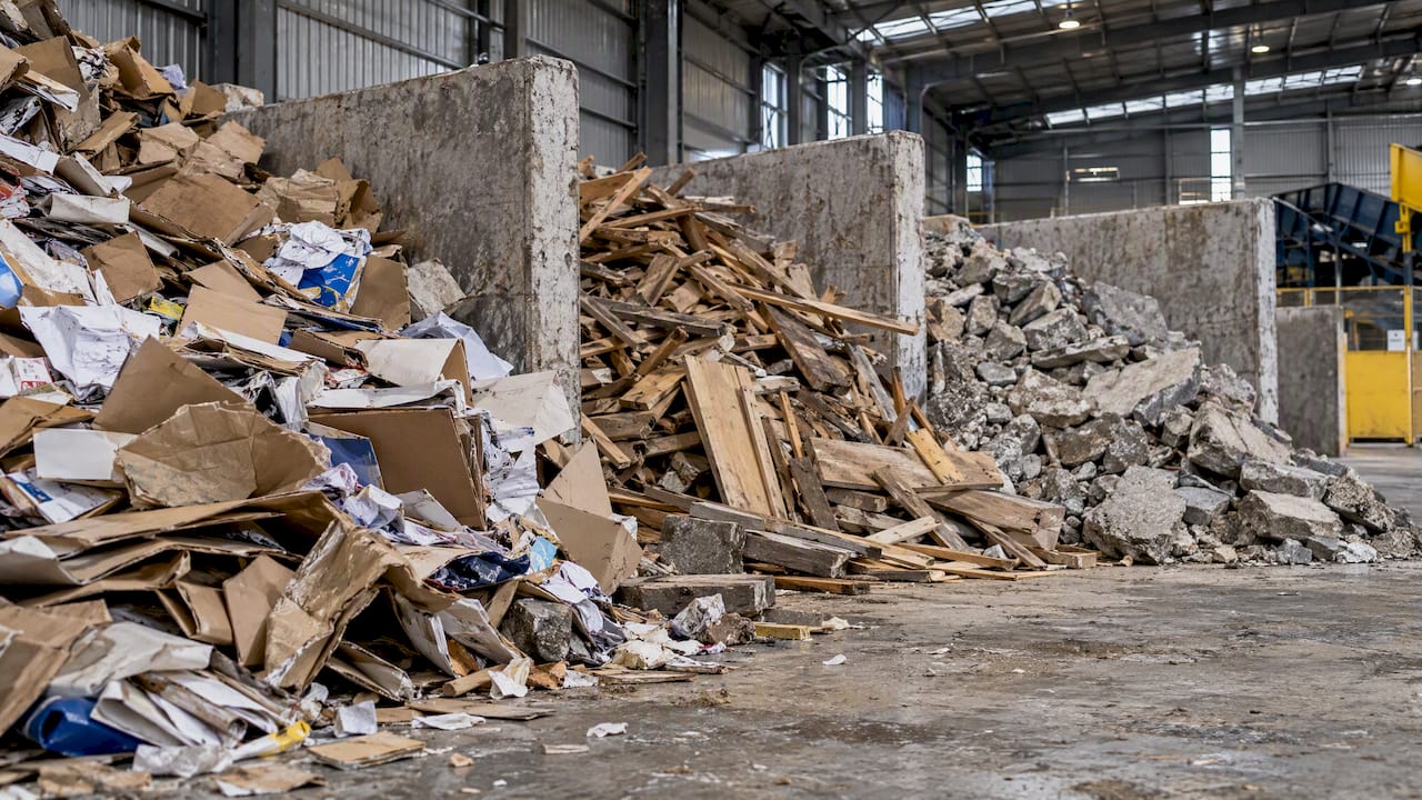 Paper timber and concrete waste separated