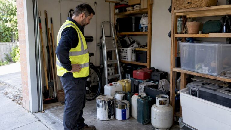 Crew member inspecting restricted household waste