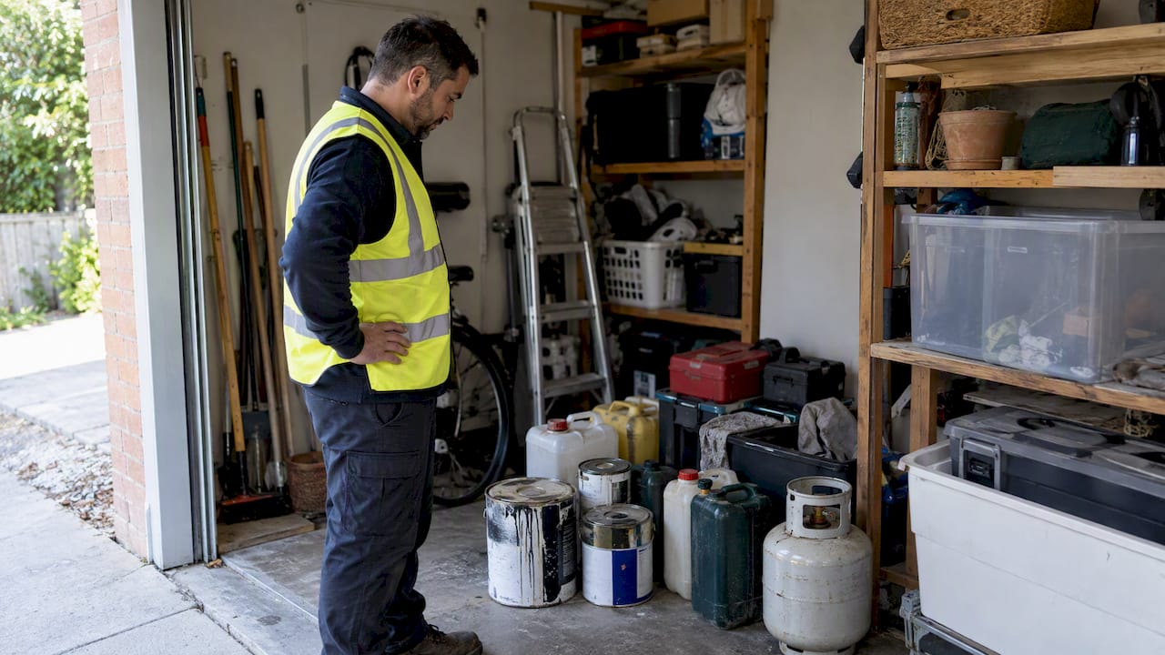 Crew member inspecting restricted household waste