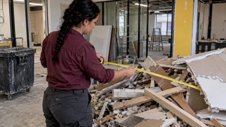 Assessor measuring debris at a Melbourne fit-out