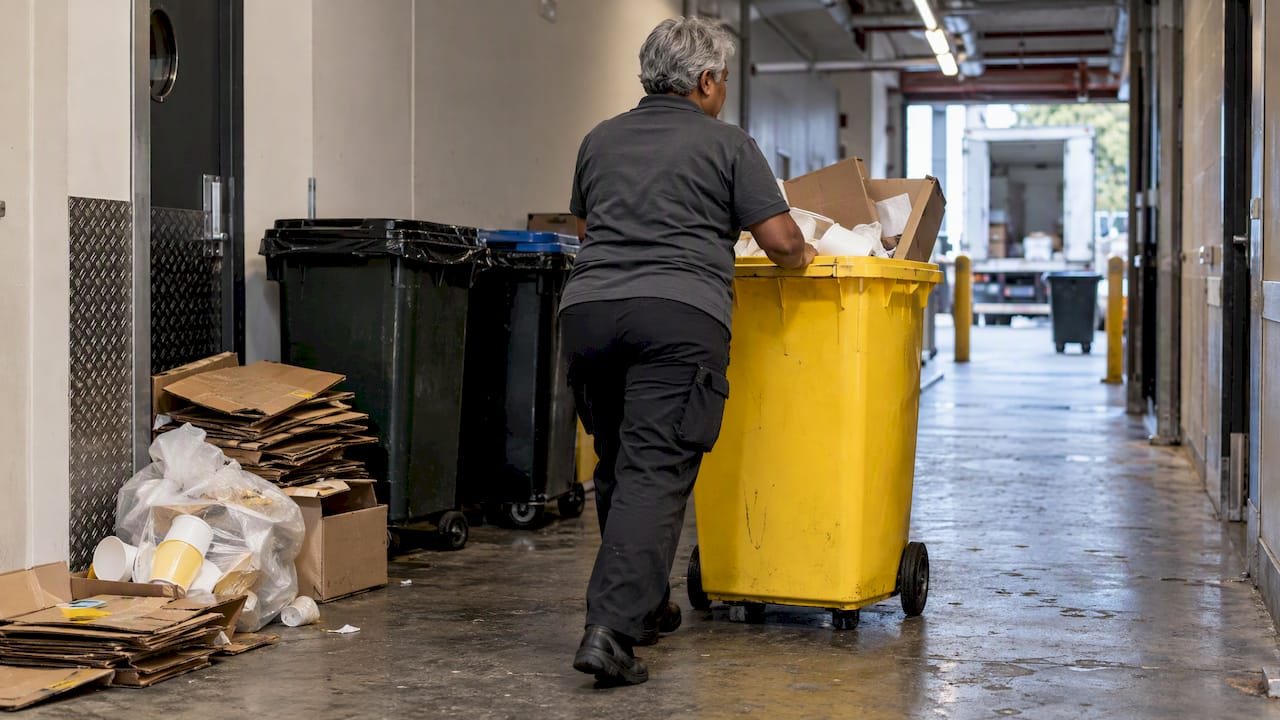 Worker removing rubbish after a Melbourne event
