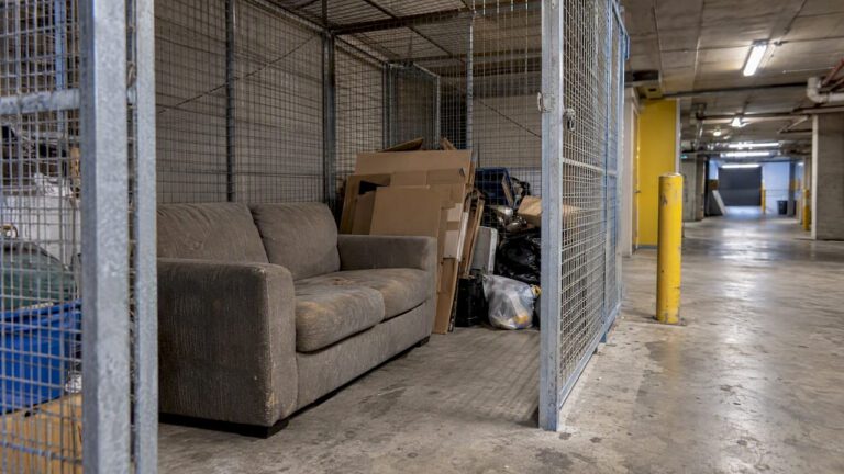 Mixed rubbish awaiting removal in a strata basement